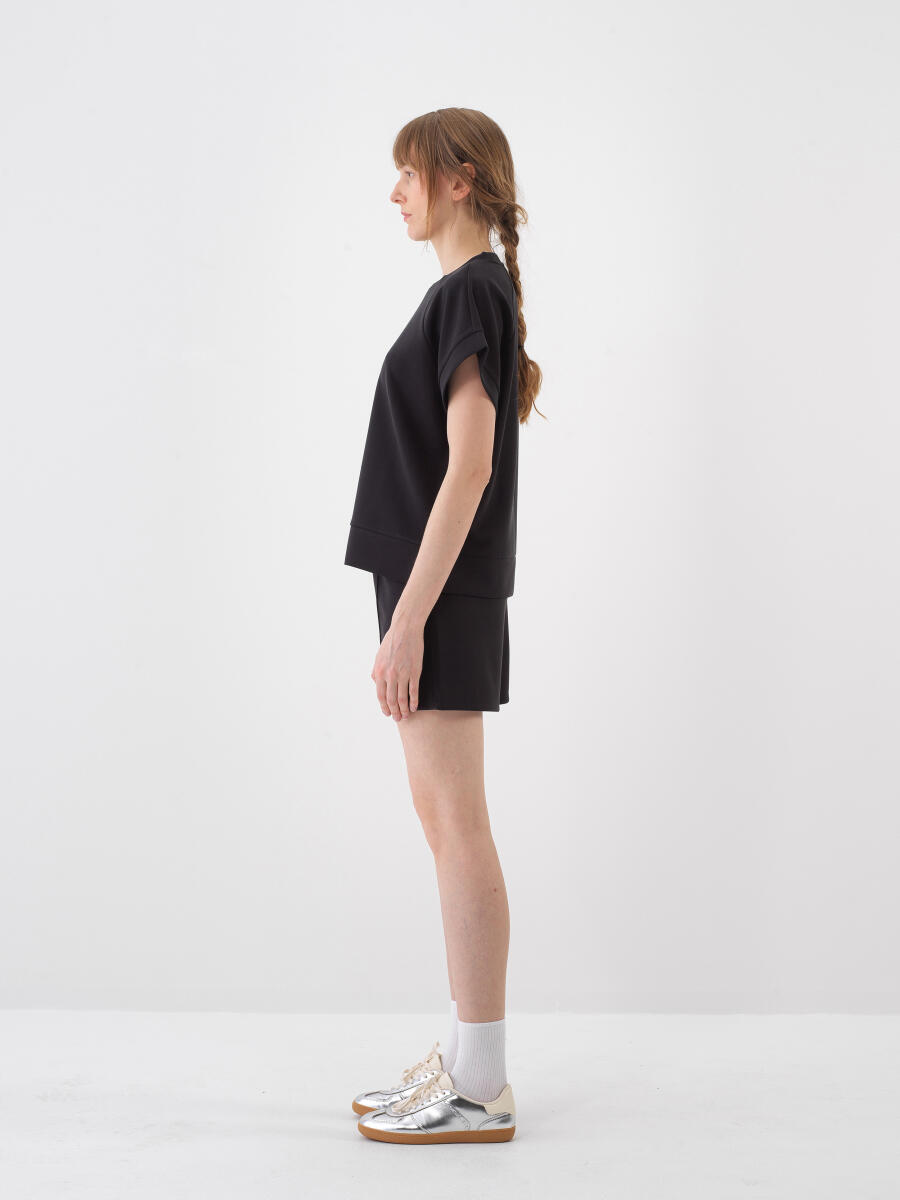 Siyah Modal Karışımlı Oversize Şort - 3