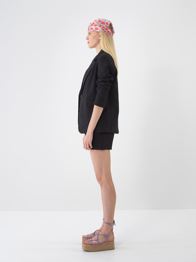 Siyah %100 Keten Regular Fit Şort - 4