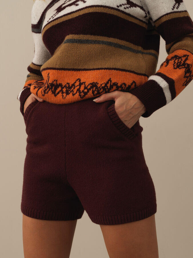 Xint Toptan Bordo Doğal Yün Dokulu Regular Fit Şort