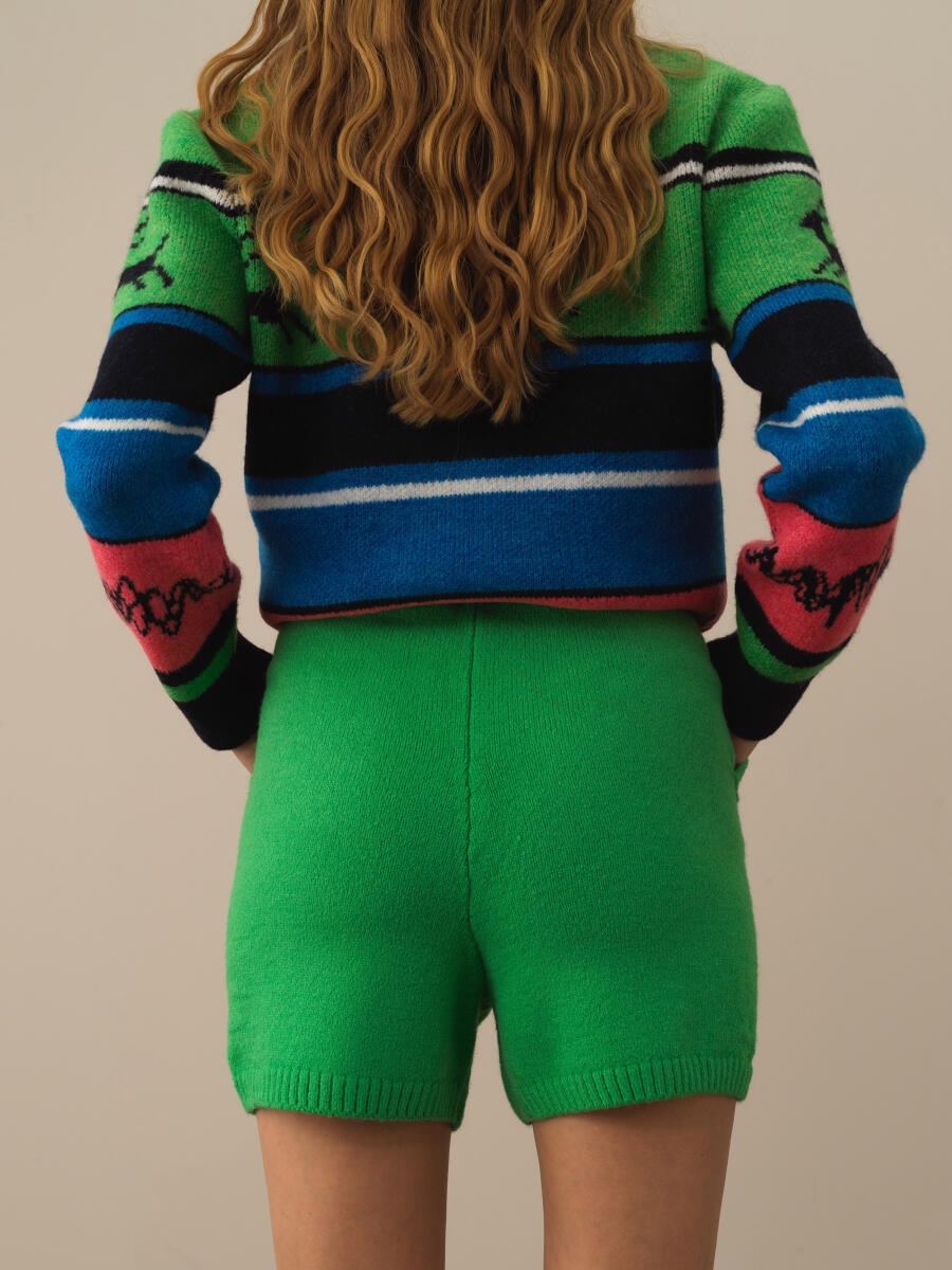 Yeşil Doğal Yün Dokulu Regular Fit Şort - 2