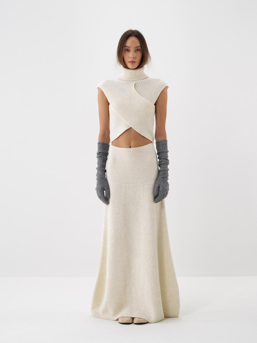 Ekru Doğal Yün Dokulu Regular Fit Süveter - 2