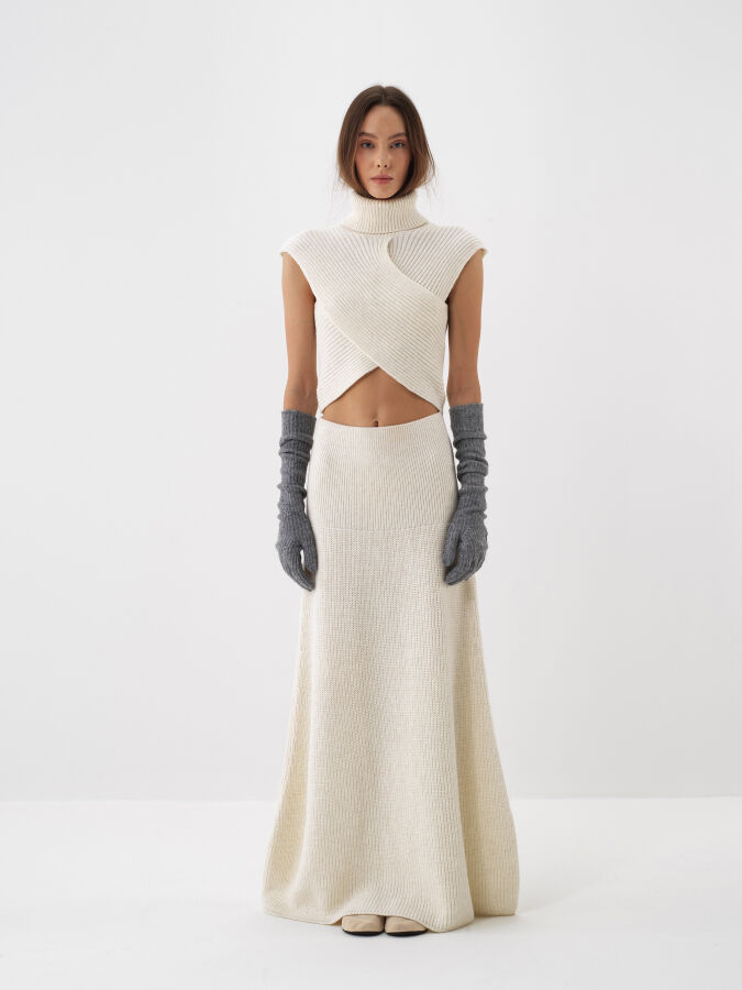 Ekru Doğal Yün Dokulu Regular Fit Süveter - Xint