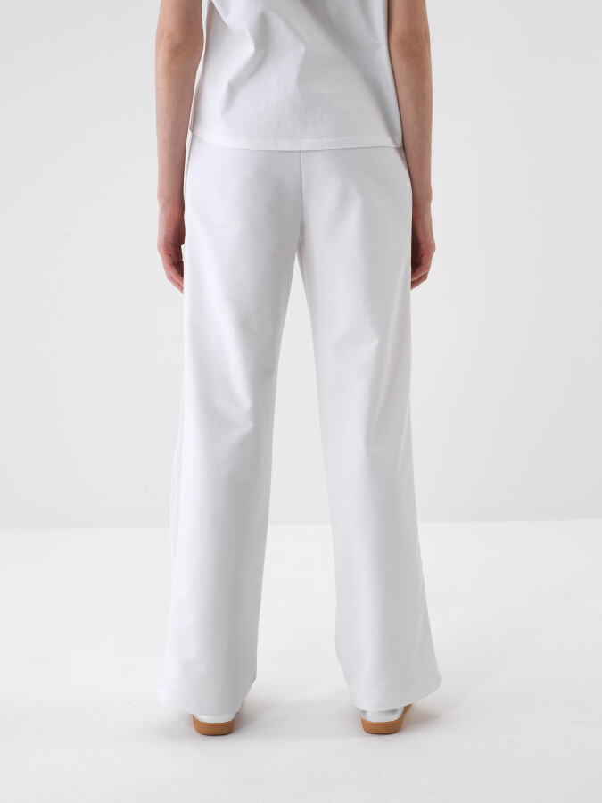 Beyaz Pamuk Dokulu Oversize Sweat Pantolon - 4