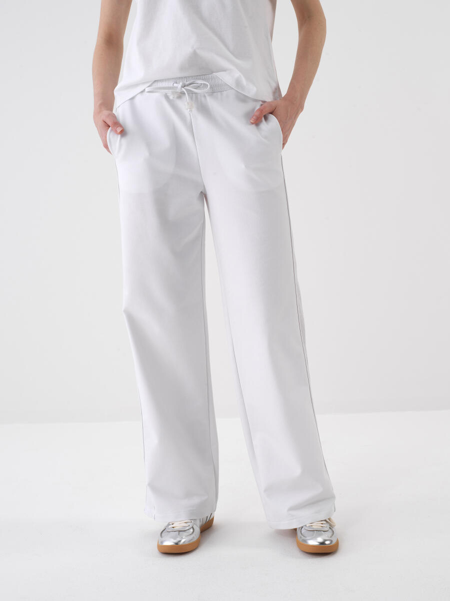 Beyaz Pamuk Dokulu Oversize Sweat Pantolon - 1