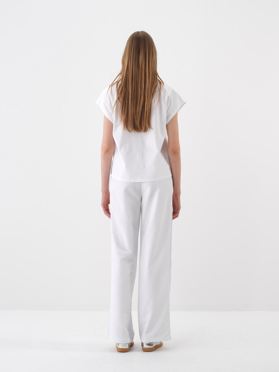 Beyaz Pamuk Dokulu Oversize Sweat Pantolon - 5