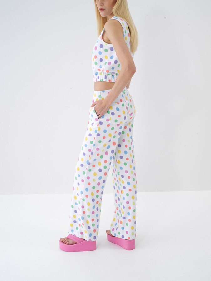 Beyaz Pamuk Dokulu Regular Fit Sweat Pantolon