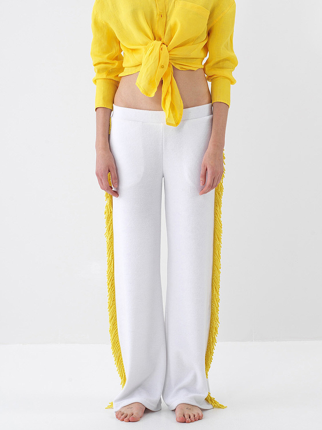 Beyaz Pamuk Dokulu Regular Fit Sweat Pantolon