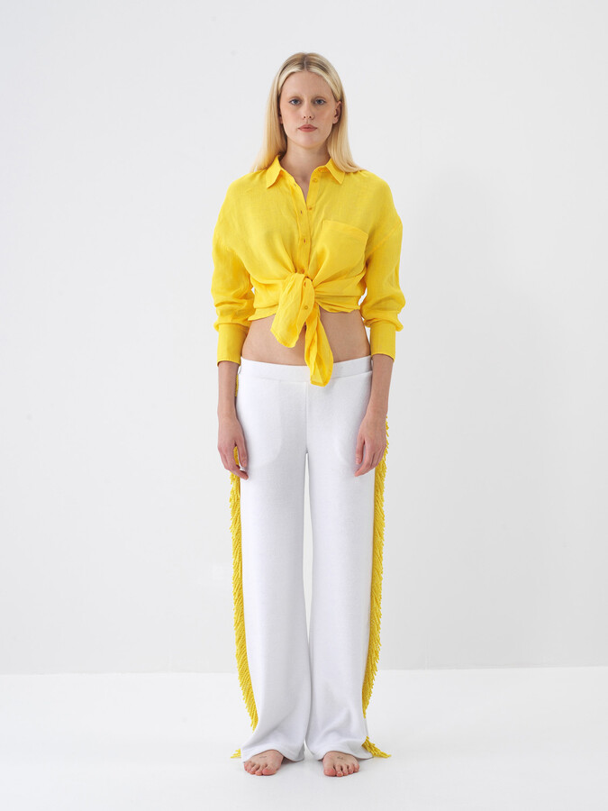 Beyaz Pamuk Dokulu Regular Fit Sweat Pantolon (1)