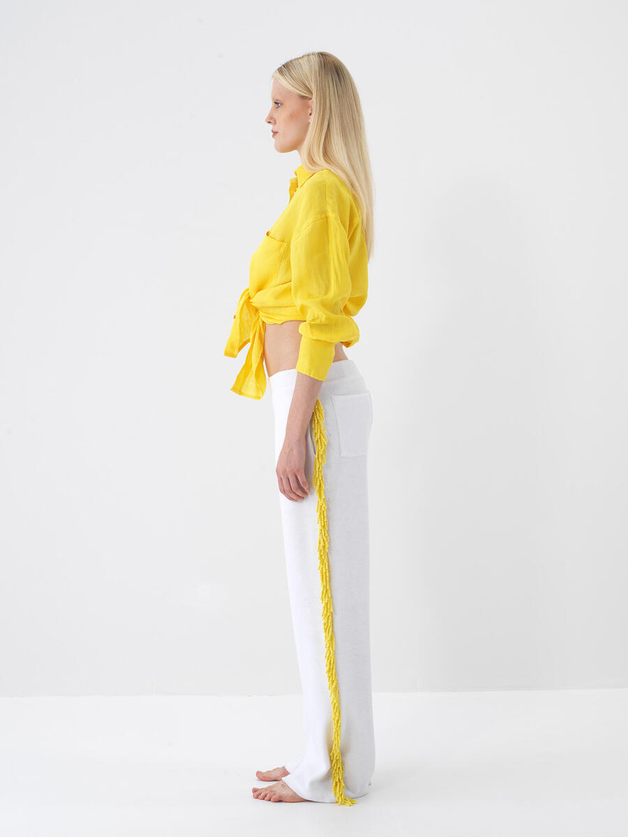 Beyaz Pamuk Dokulu Regular Fit Sweat Pantolon (4)