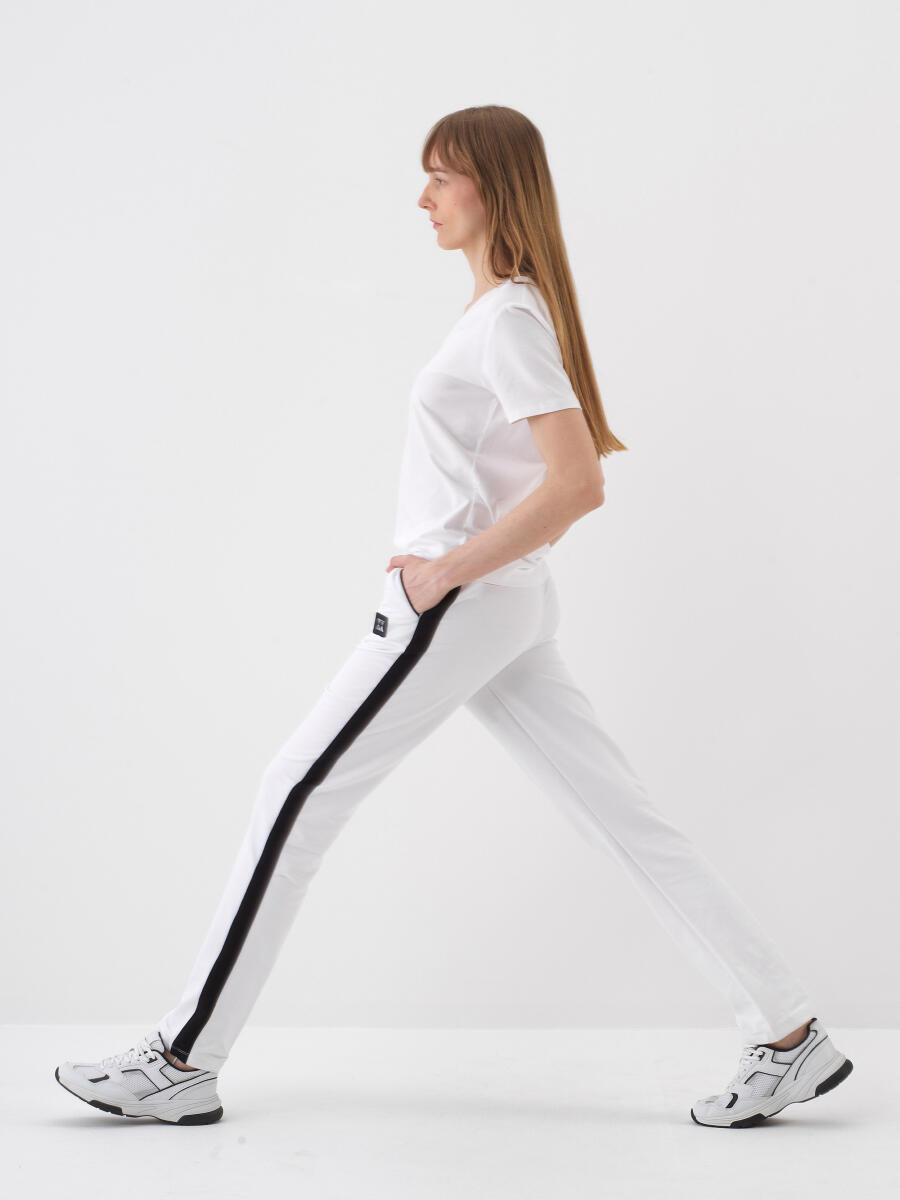 Beyaz Pamuk Dokulu Regular Fit Sweat Pantolon - 3