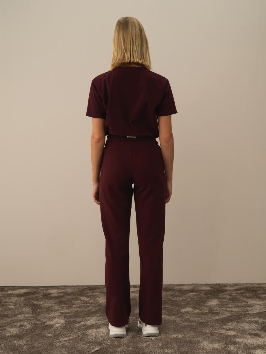 Bordo Pamuk Dokulu Oversize Sweat Pantolon - 6