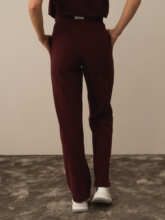 Bordo Pamuk Dokulu Oversize Sweat Pantolon - Xint