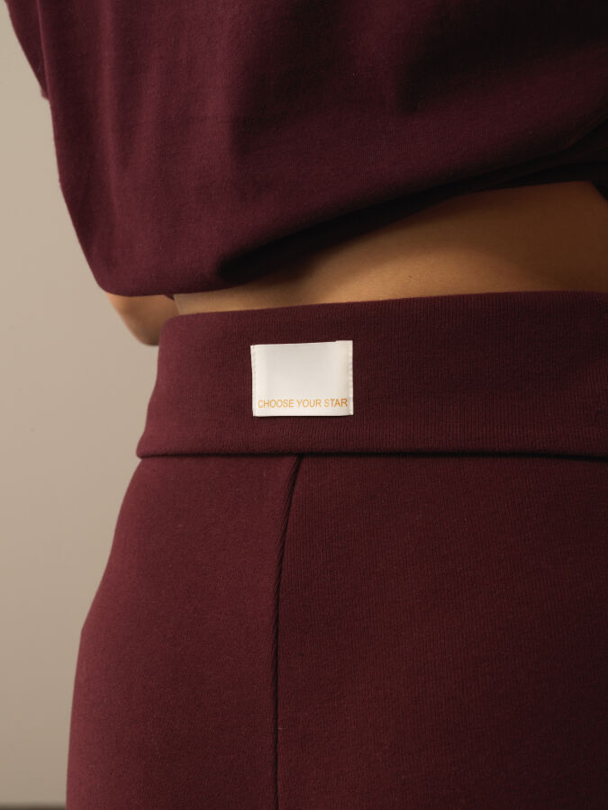 Bordo Pamuk Dokulu Oversize Sweat Pantolon - Xint