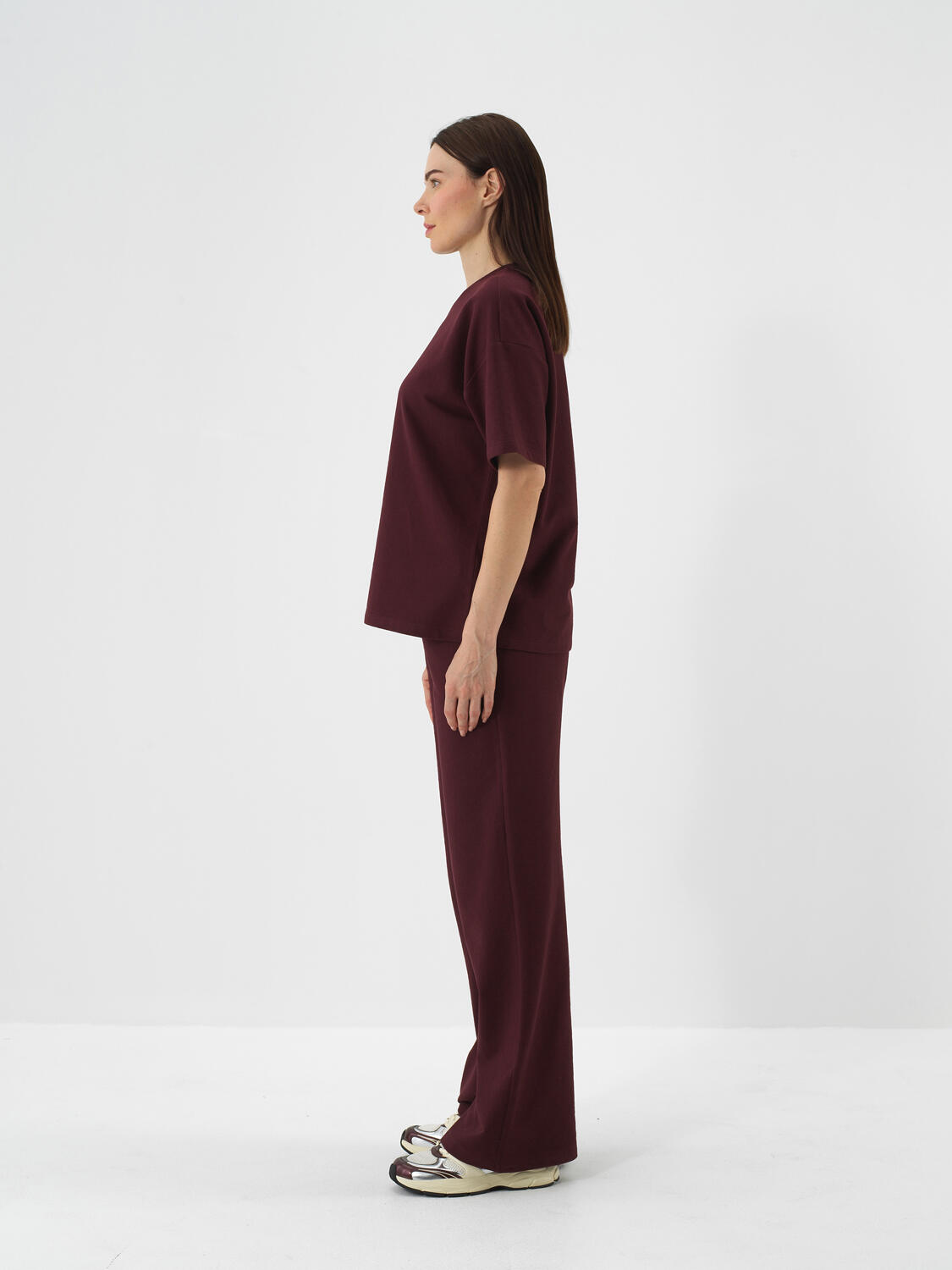 Bordo Pamuk Dokulu Oversize Sweat Pantolon - 3