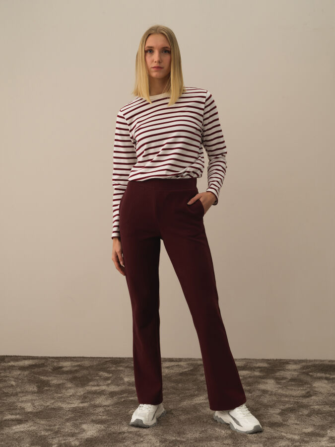 Bordo Pamuk Dokulu Regular Fit Sweat Pantolon - Xint