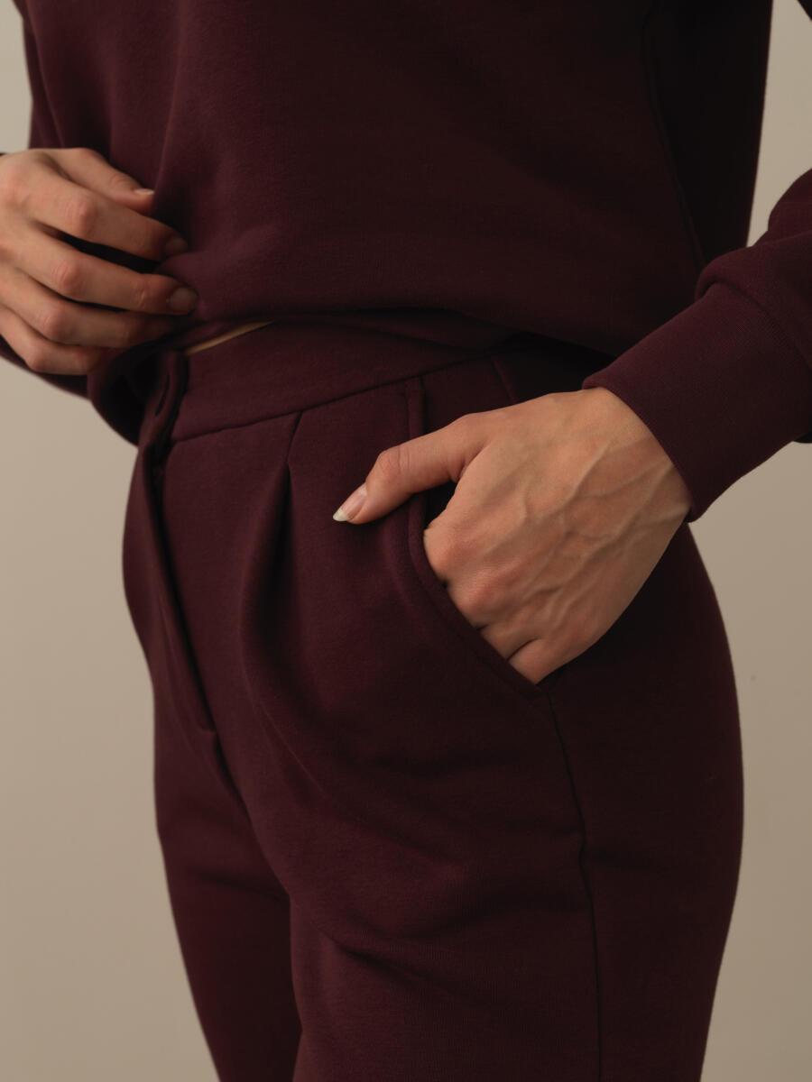 Bordo Pamuk Dokulu Regular Fit Sweat Pantolon - 3