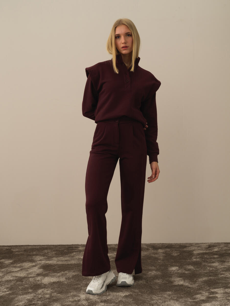 Bordo Pamuk Dokulu Regular Fit Sweat Pantolon - 2