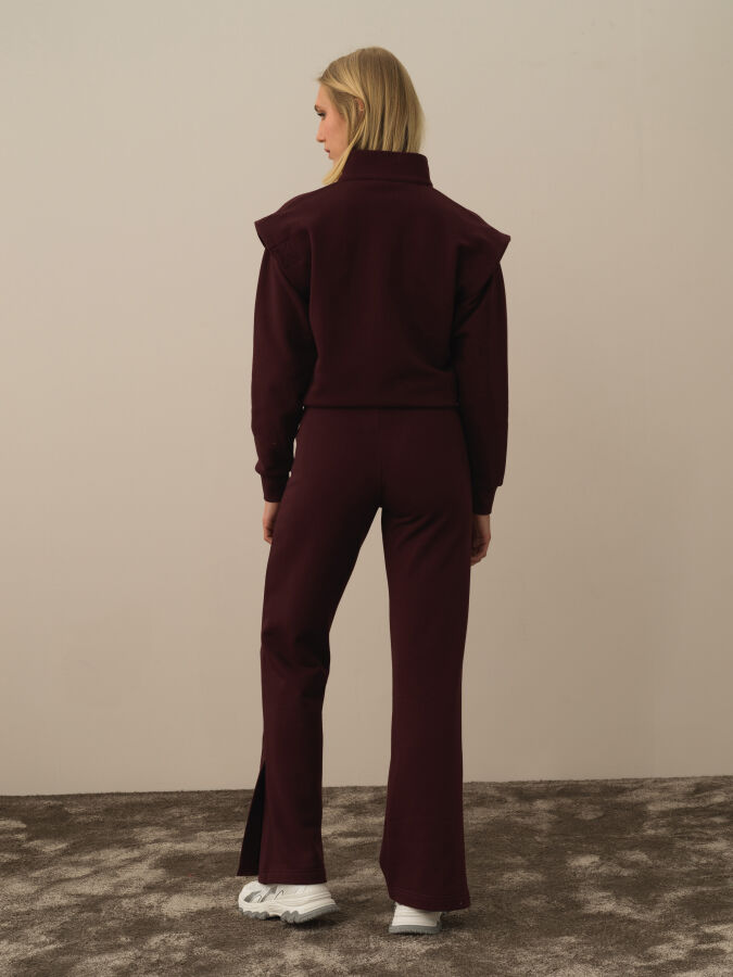 Bordo Pamuk Dokulu Regular Fit Sweat Pantolon - Xint