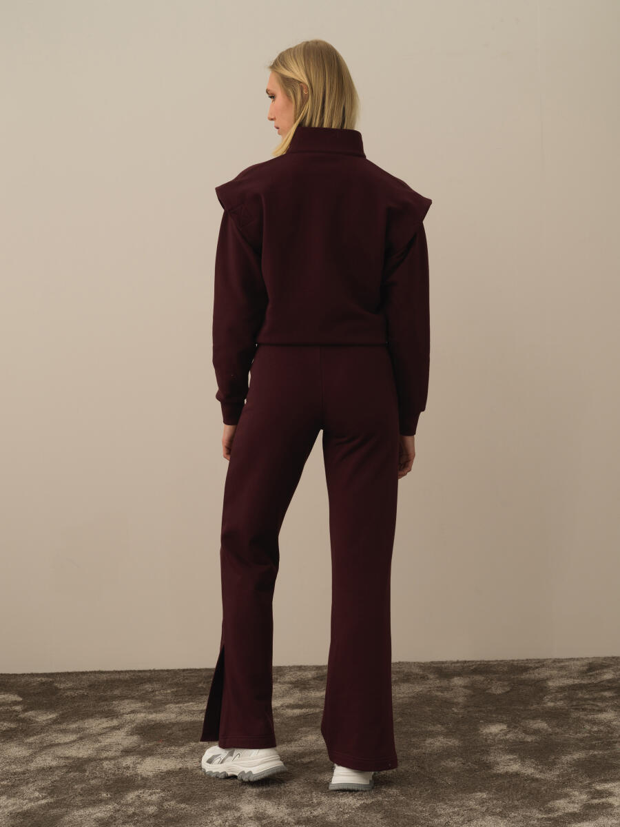 Bordo Pamuk Dokulu Regular Fit Sweat Pantolon - 4