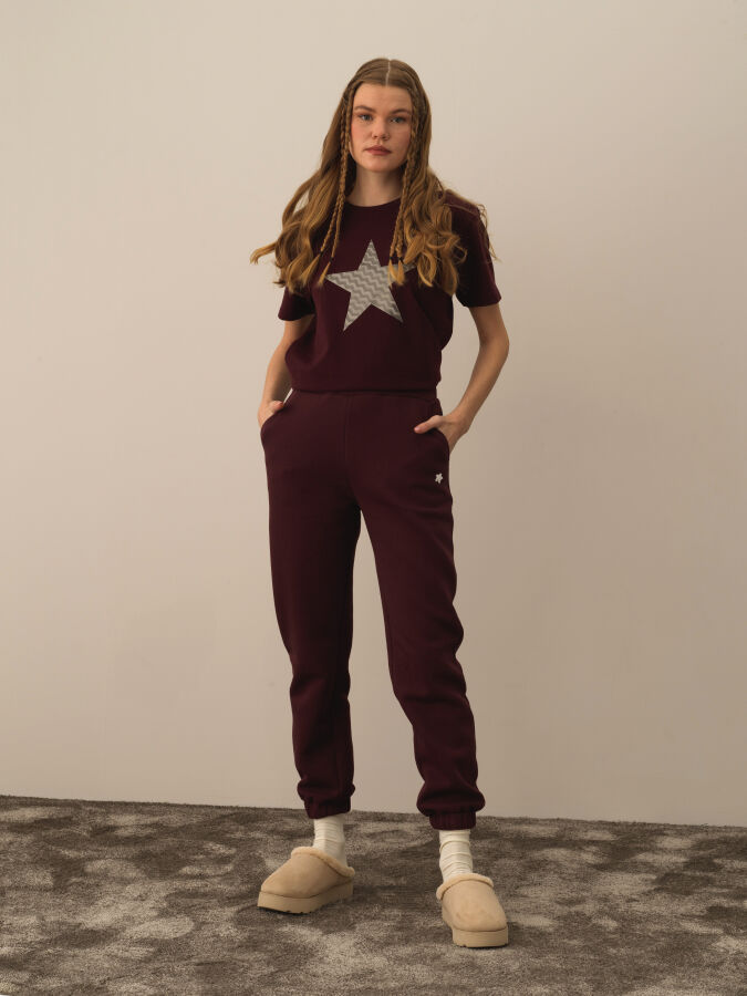 Bordo Regular Fit Pamuklu Sweat Pantolon - 2