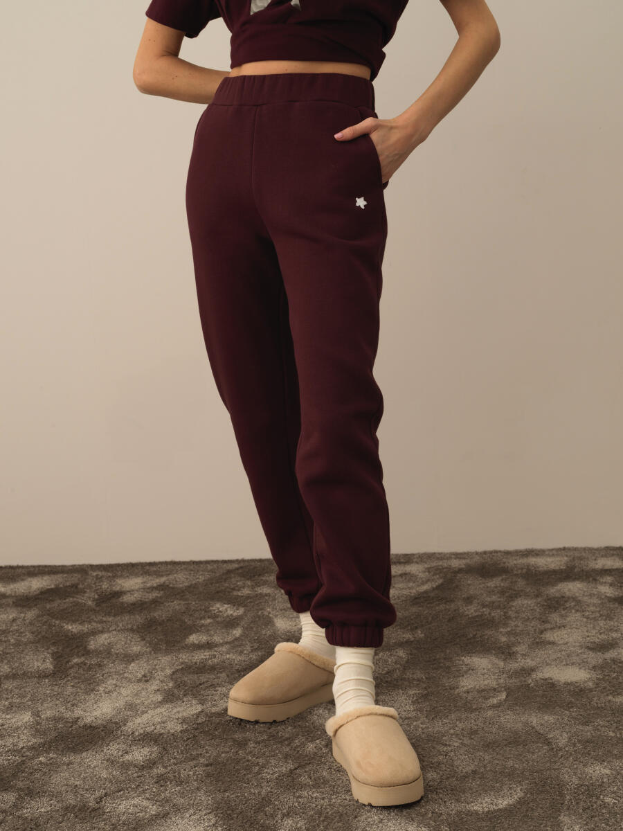 Bordo Pamuk Dokulu Regular Fit Sweat Pantolon