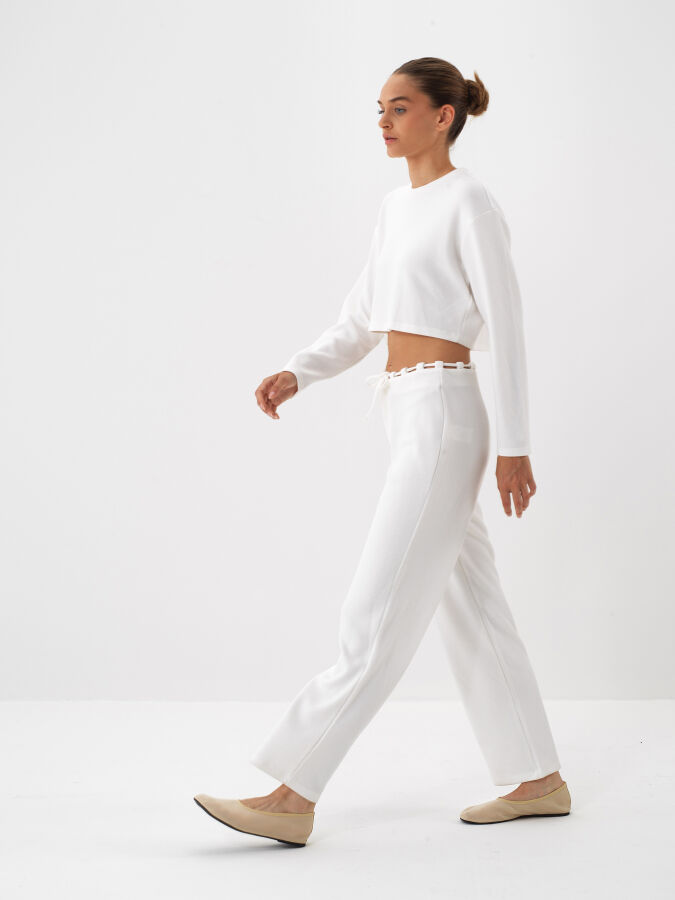 Ekru Esnek Dokulu Regular Fit Sweat Pantolon - Xint