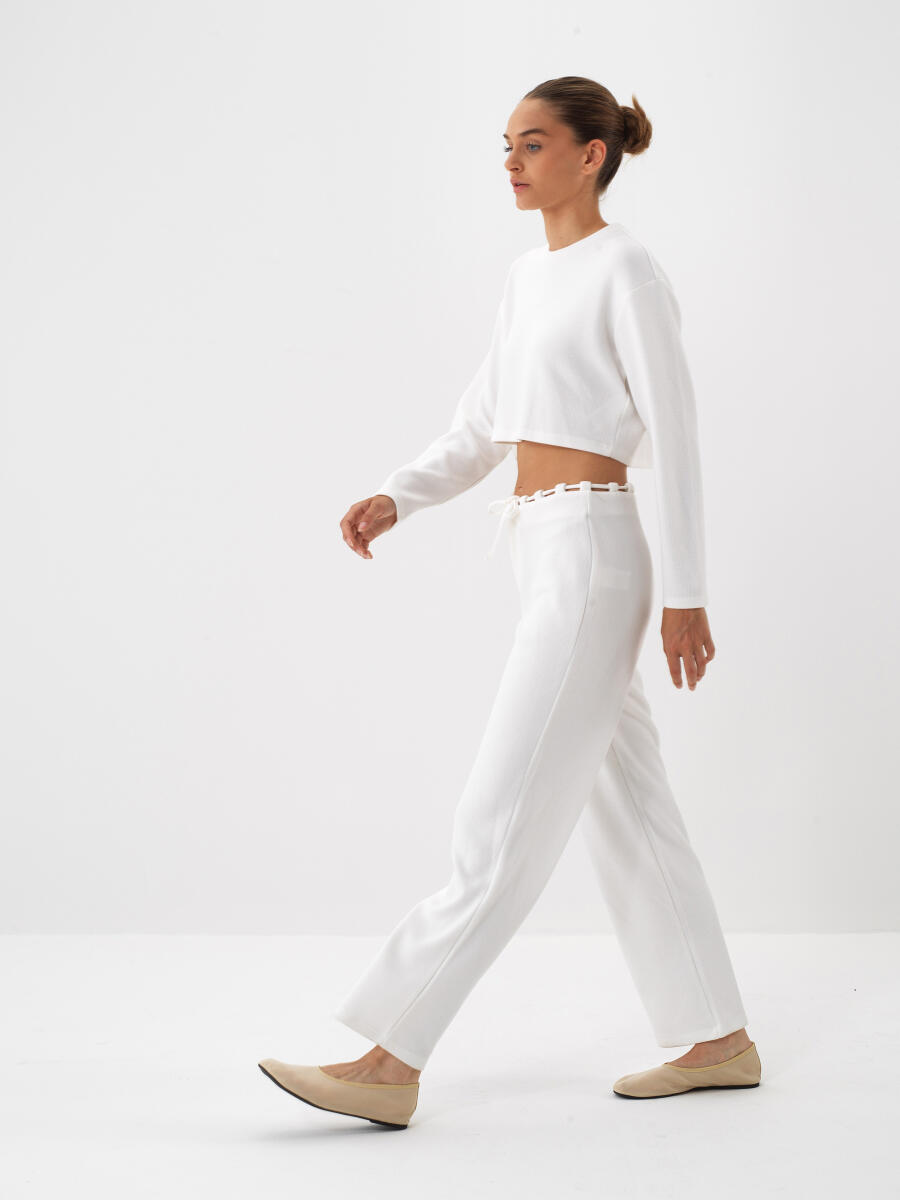 Ekru Esnek Dokulu Regular Fit Sweat Pantolon - 3