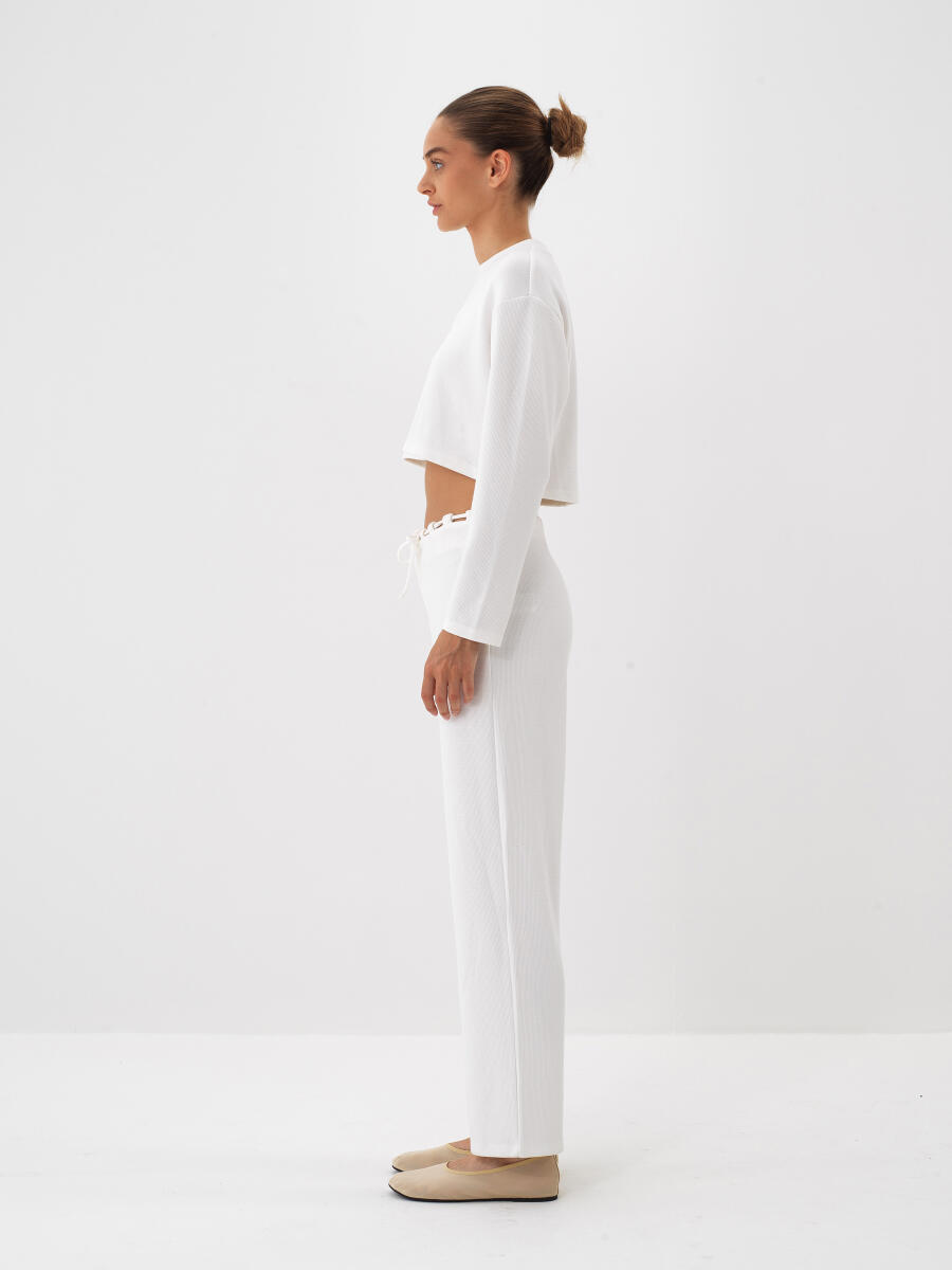 Ekru Esnek Dokulu Regular Fit Sweat Pantolon - 2