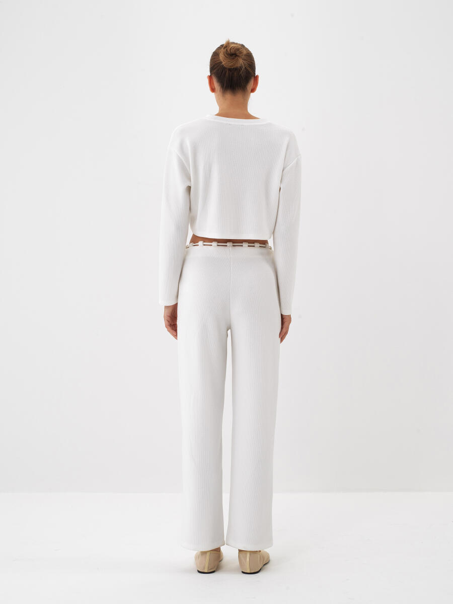 Ekru Esnek Dokulu Regular Fit Sweat Pantolon - 3