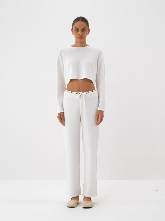 Ekru Esnek Dokulu Regular Fit Sweat Pantolon - Xint