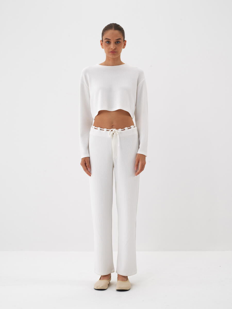 Ekru Esnek Dokulu Regular Fit Sweat Pantolon - 4