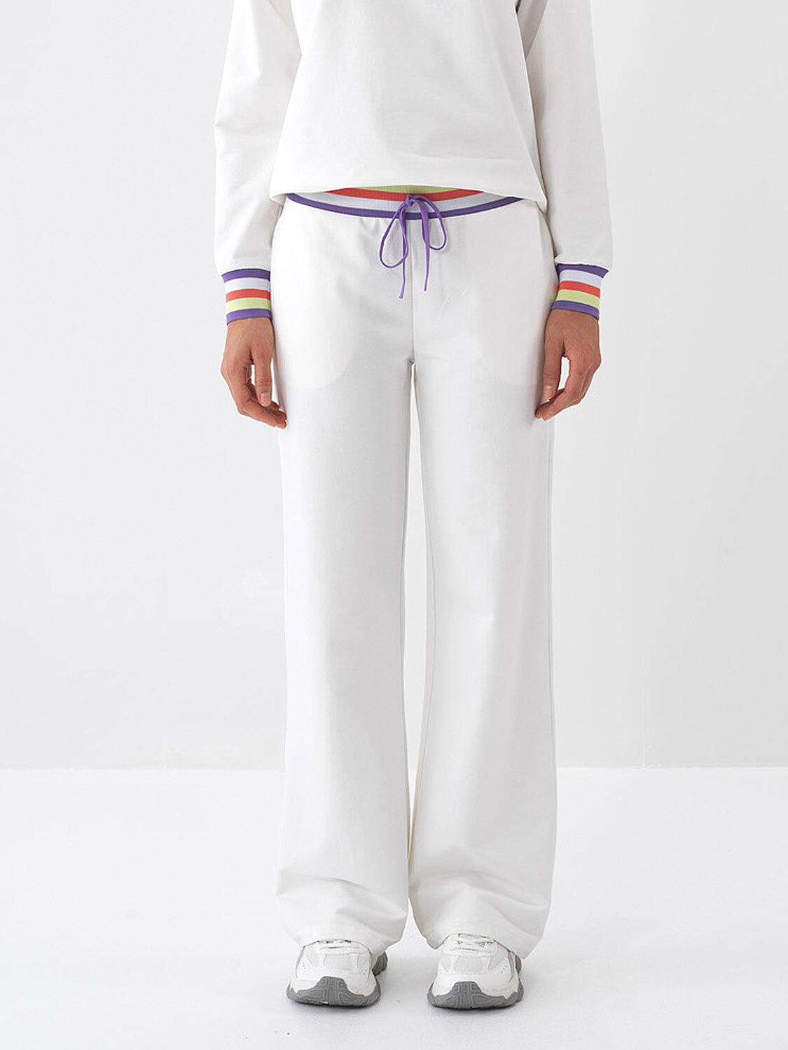 Ekru Pamuk Dokulu Oversize Sweat Pantolon - 1