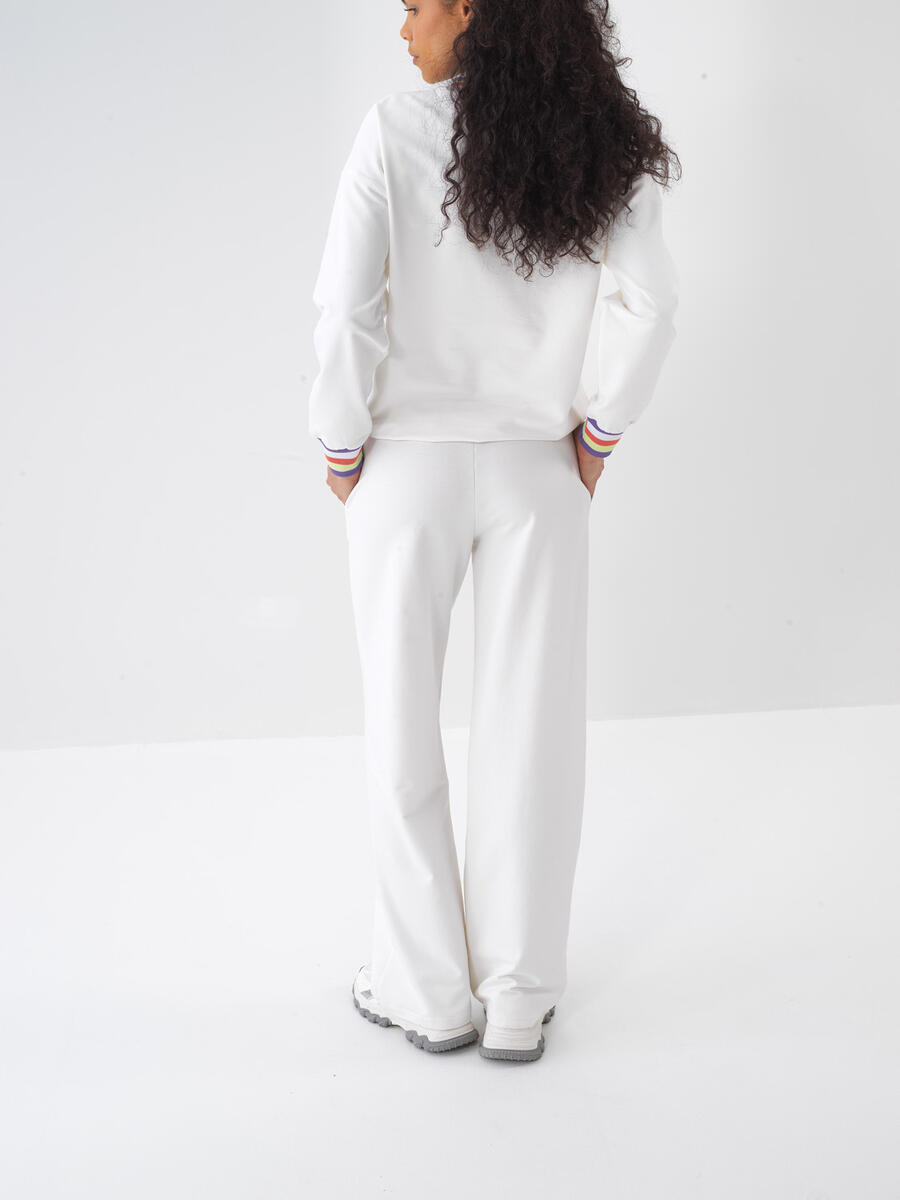 Ekru Pamuk Dokulu Oversize Sweat Pantolon - 5