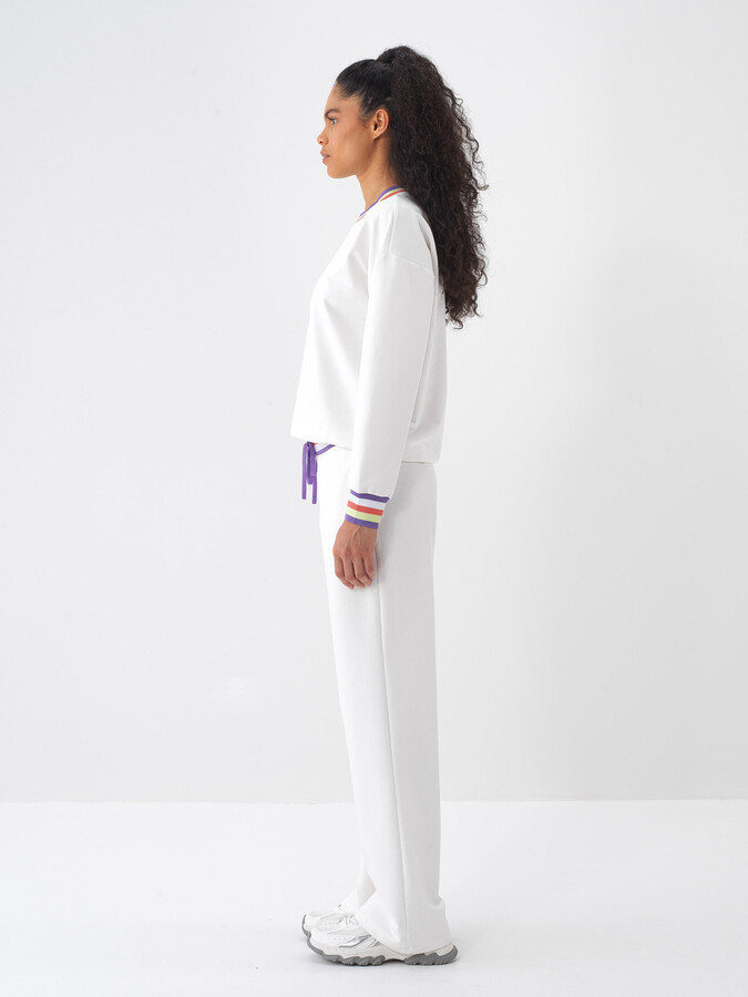 Ekru Pamuk Dokulu Oversize Sweat Pantolon - 4
