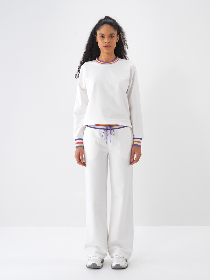 Ekru Pamuk Dokulu Oversize Sweat Pantolon (1)