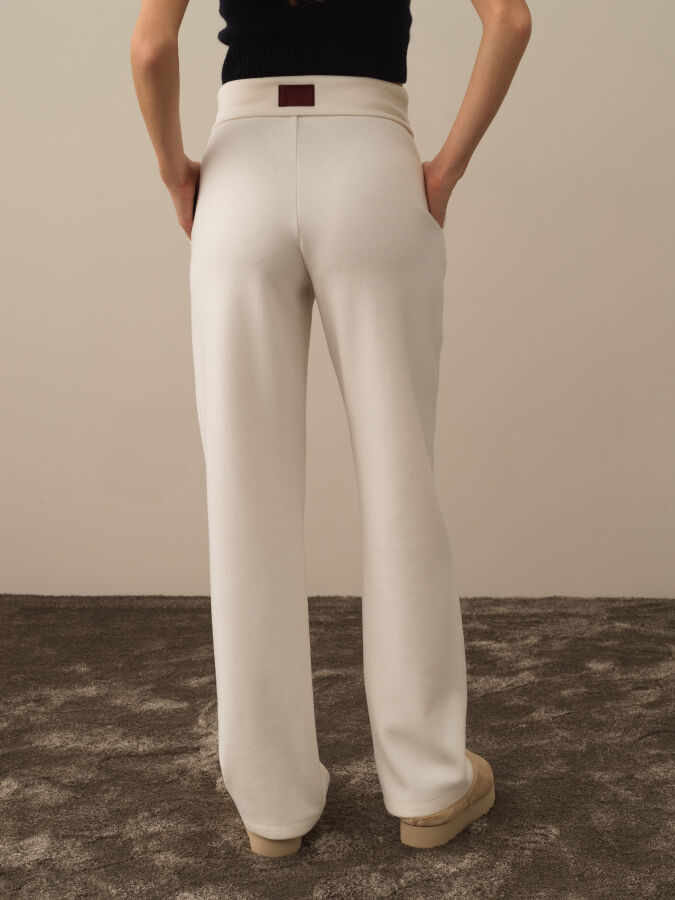 Ekru Pamuk Dokulu Oversize Sweat Pantolon - Xint
