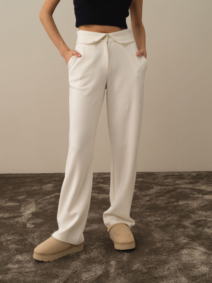 Ekru Pamuk Dokulu Oversize Sweat Pantolon - Xint