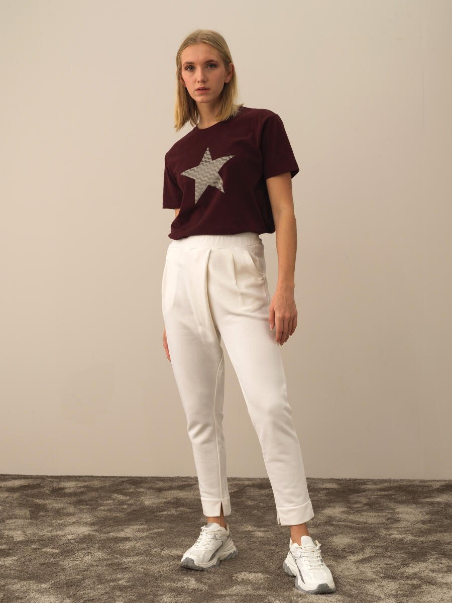 Ekru Oversize Pamuklu Sweat Pantolon - 2