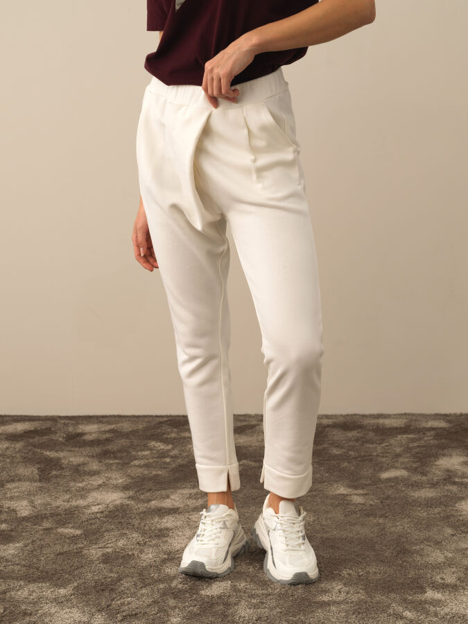 Ekru Oversize Pamuklu Sweat Pantolon - 1
