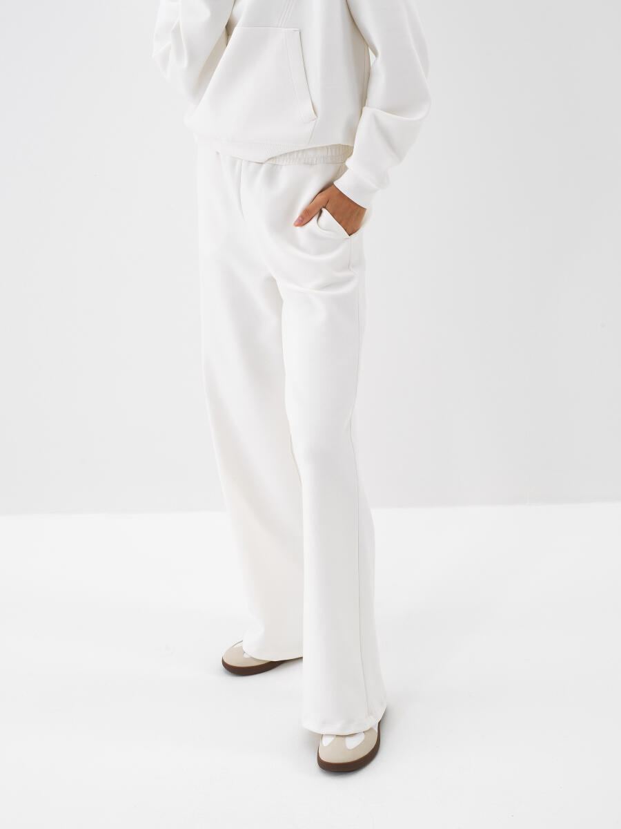 Ekru Pamuk Dokulu Oversize Sweat Pantolon