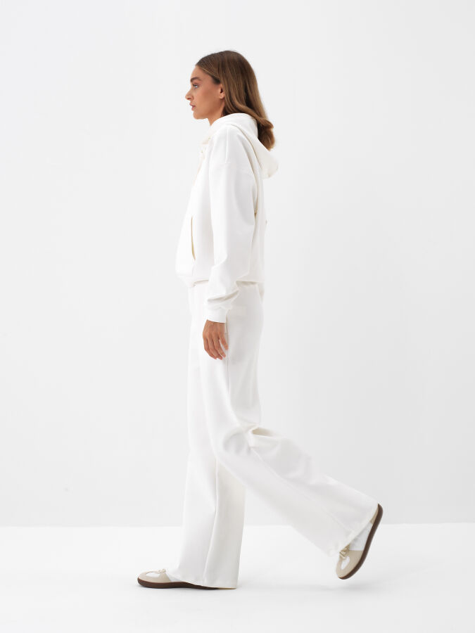 Ekru Pamuk Dokulu Oversize Sweat Pantolon - Xint