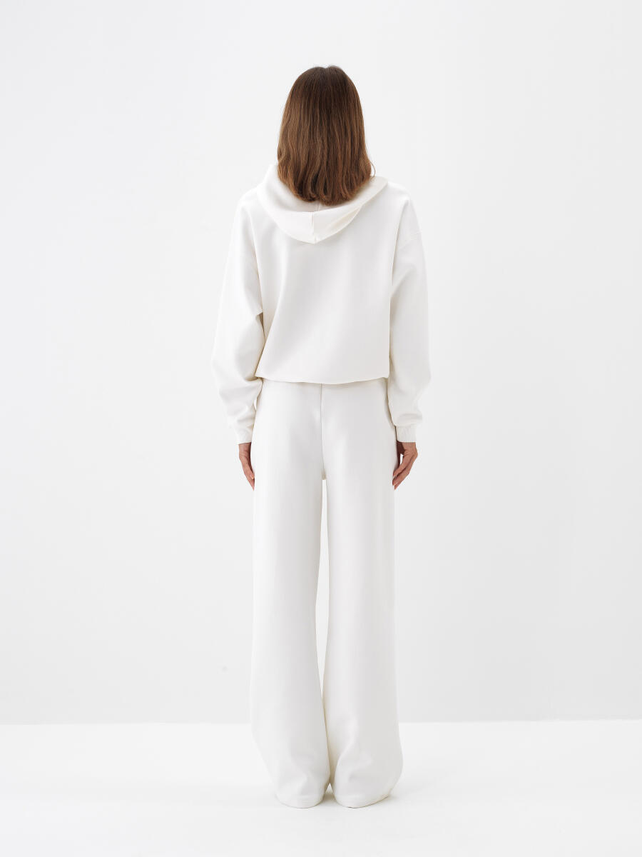 Ekru Pamuk Dokulu Oversize Sweat Pantolon - 4