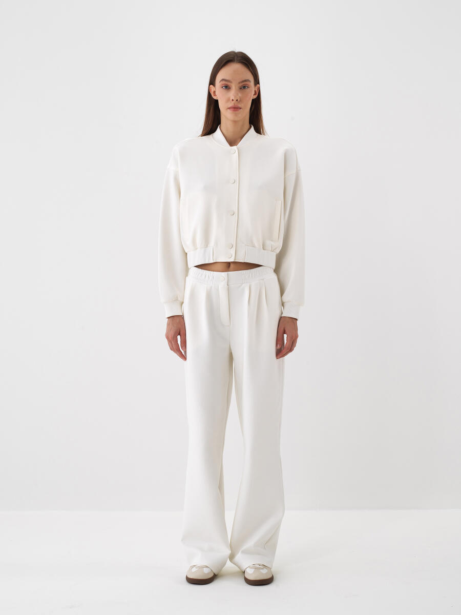 Ekru Pamuk Dokulu Oversize Sweat Pantolon - 2