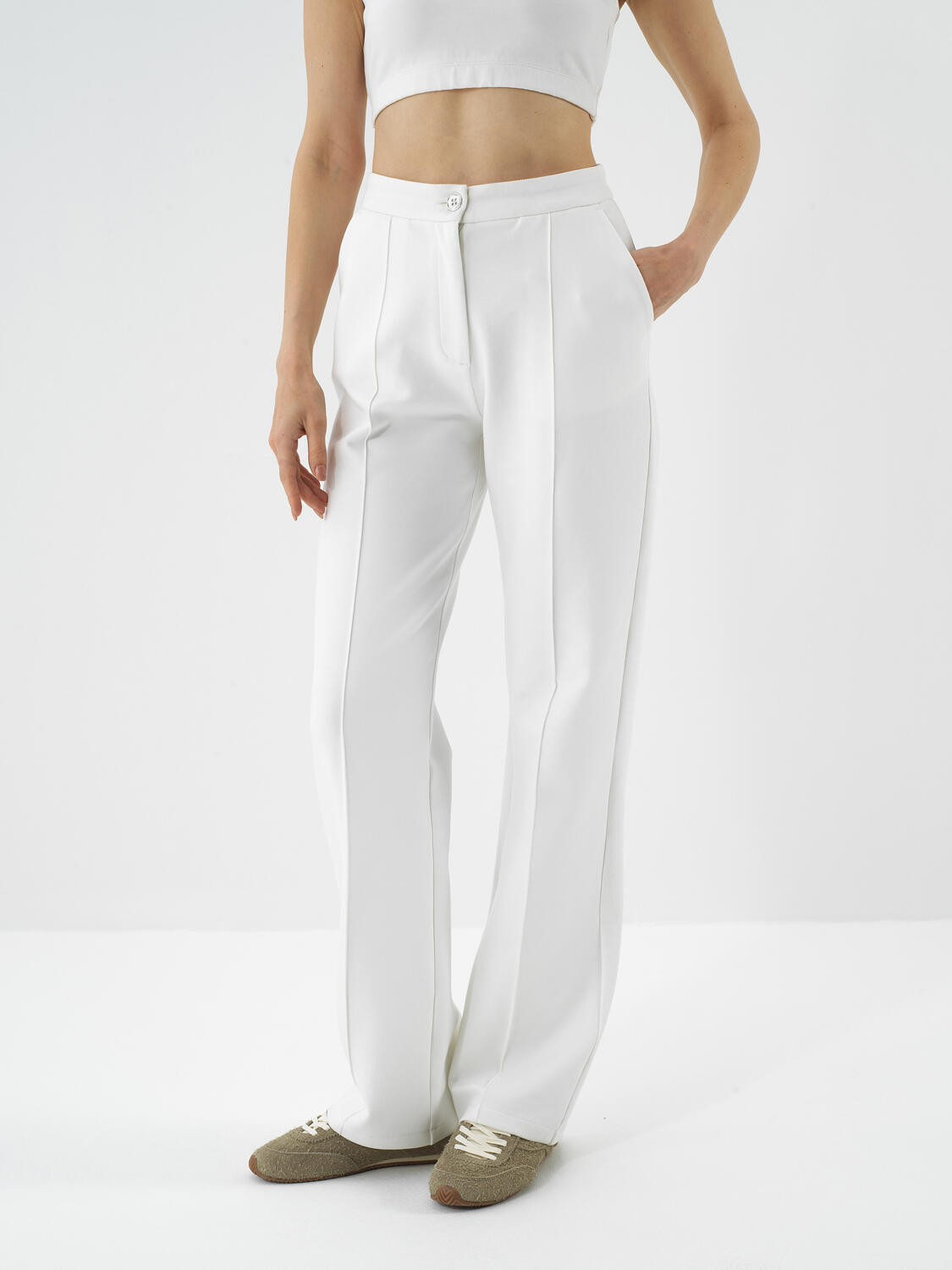 Ekru Pamuk Dokulu Oversize Sweat Pantolon