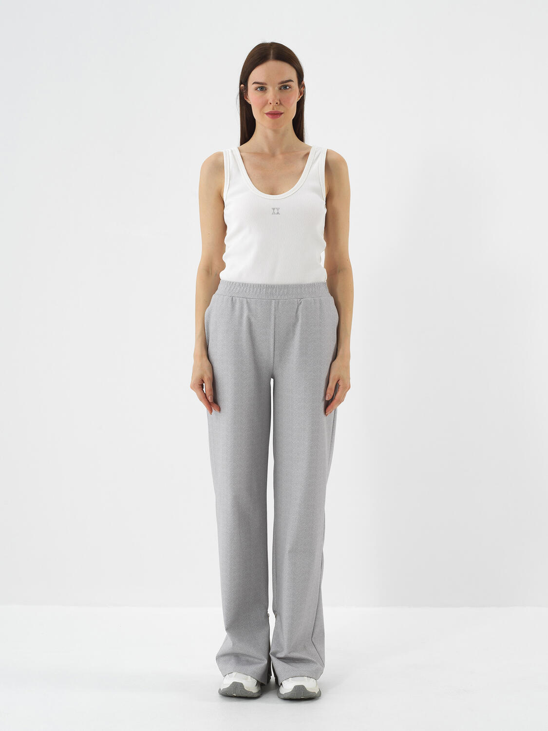 Gri Pamuk Dokulu Oversize Sweat Pantolon - 2