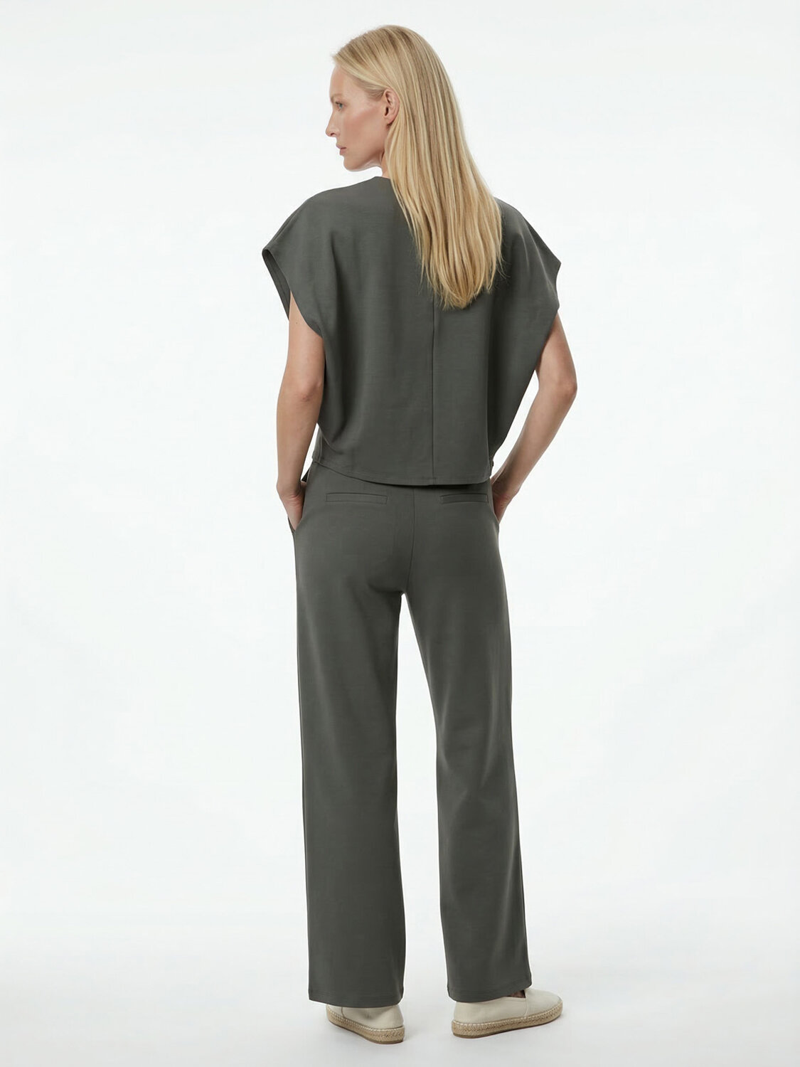 Haki Pamuk Dokulu Oversize Sweat Pantolon - 3