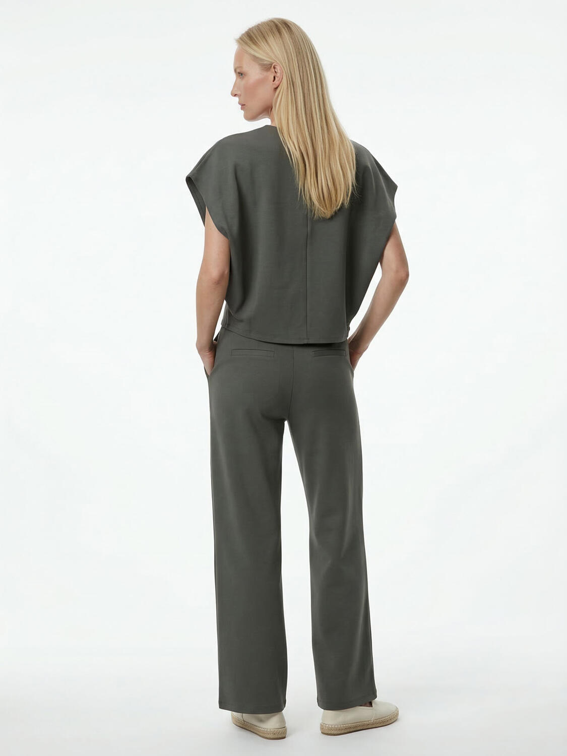 Haki Pamuk Dokulu Oversize Sweat Pantolon - 3