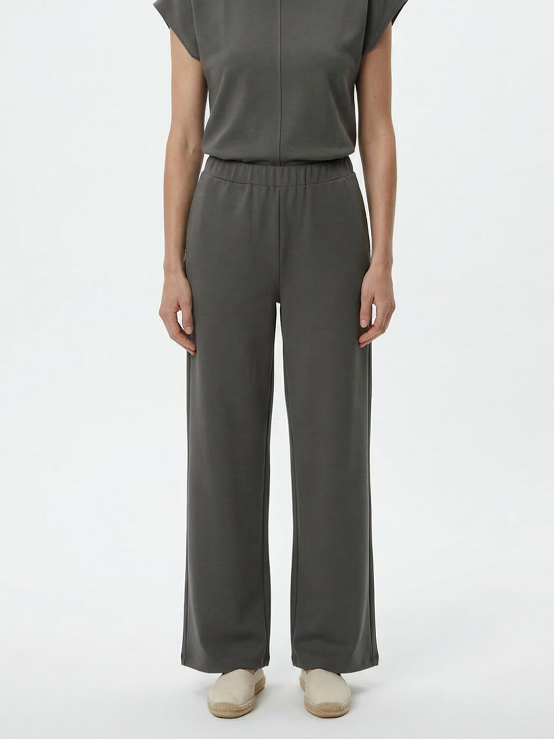 Haki Pamuk Dokulu Oversize Sweat Pantolon - 1