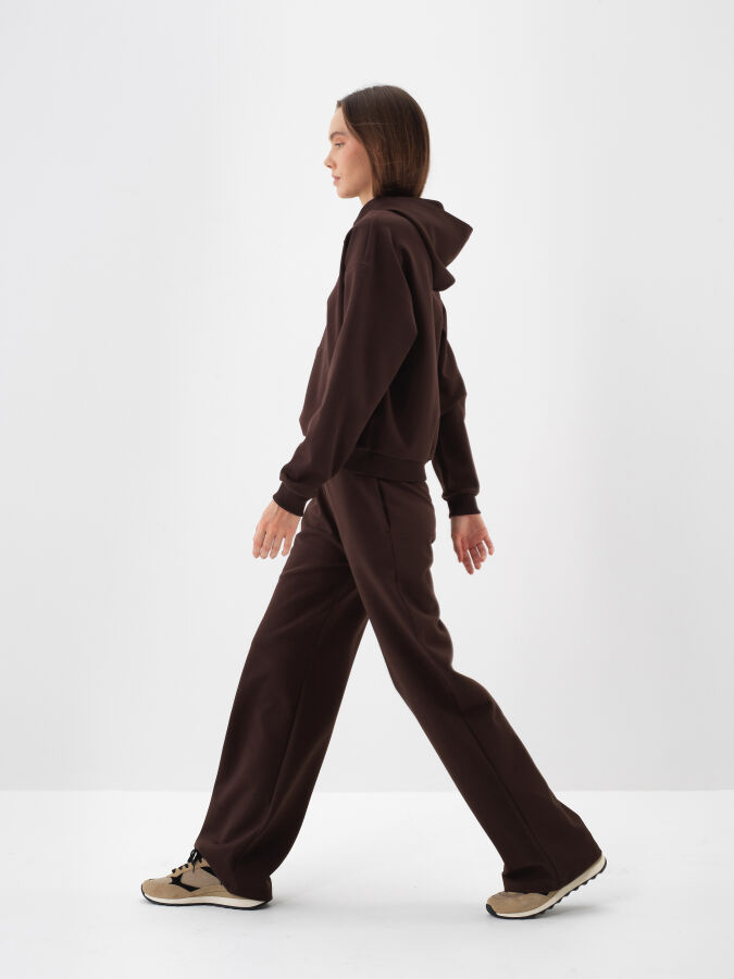 Kahverengi Pamuk Dokulu Oversize Sweat Pantolon - Xint