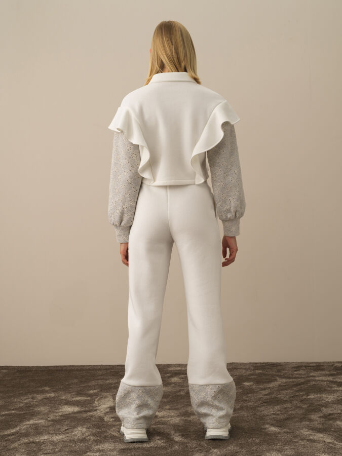 Kırık Beyaz Pamuk Dokulu Regular Fit Sweat Pantolon - Xint